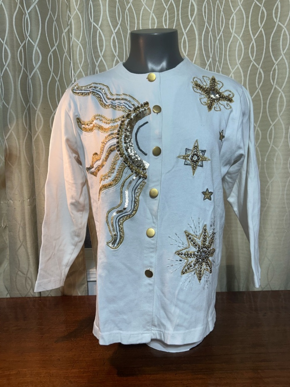 Women’s Jacket/cardigan, with Gold Sequin Star & Sun Motifs